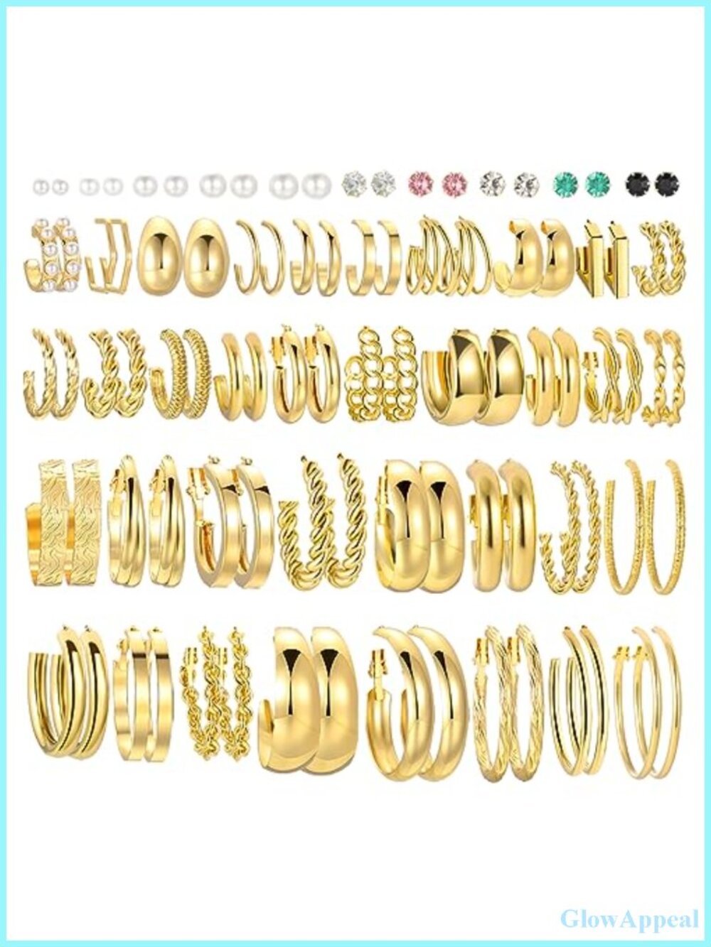 46 Pairs Gold Hoop Earrings Set for Women Hypoallergenic Chunky Pearl Stud